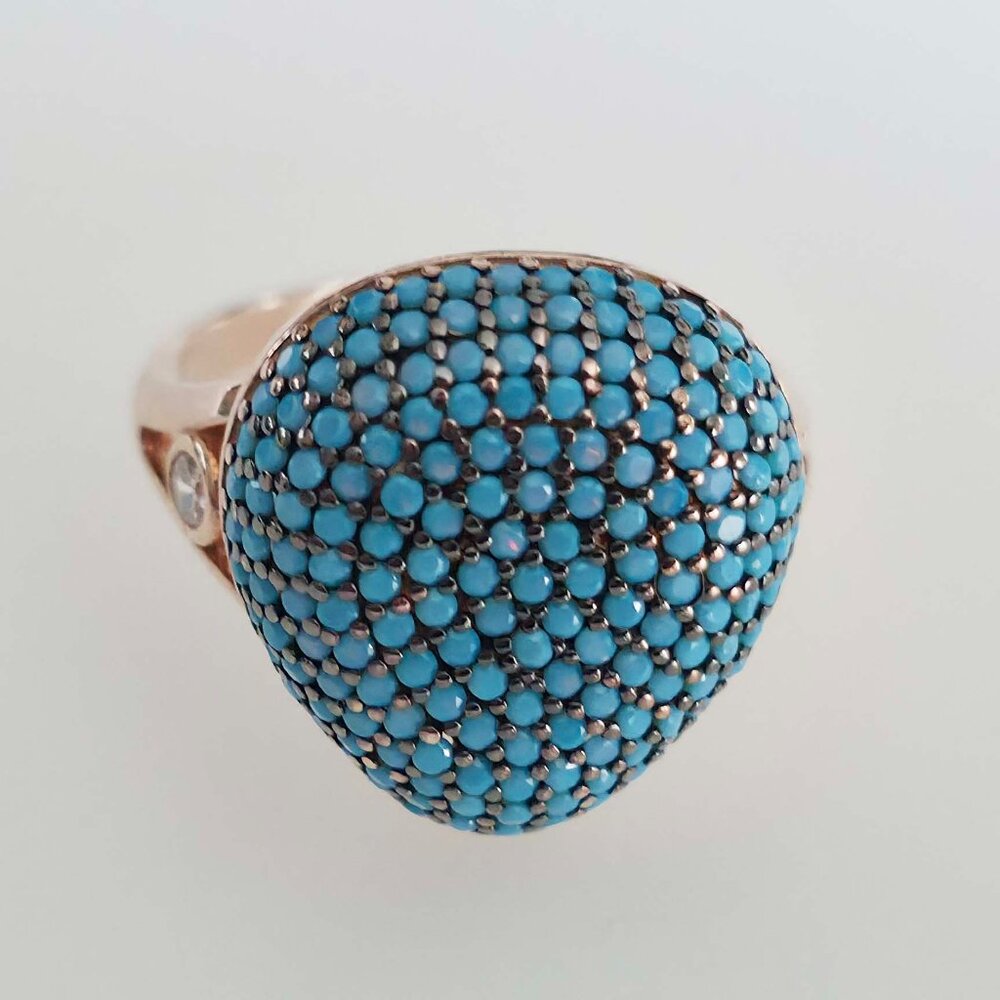 Sterling Silver Turquoise Crystal Ring - Picture 6 of 12